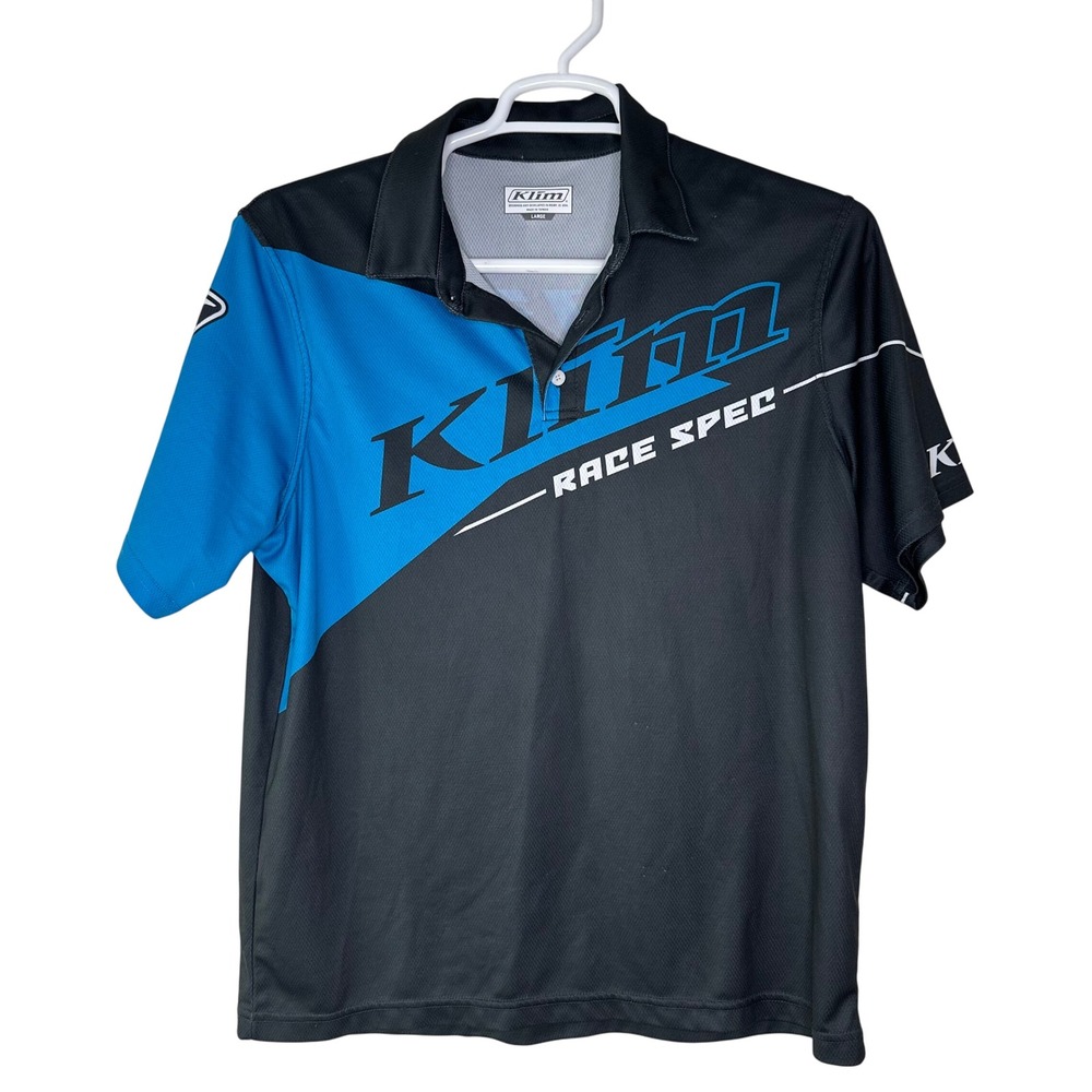 Klim Race Spec Polo‎ Shirt Men's Large Black Blue Short Sleeve Racing Snowmobile